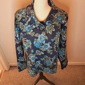 Vintage Norton McNaughton Blazer Women's XL (18) Green Blue Floral Tapestry